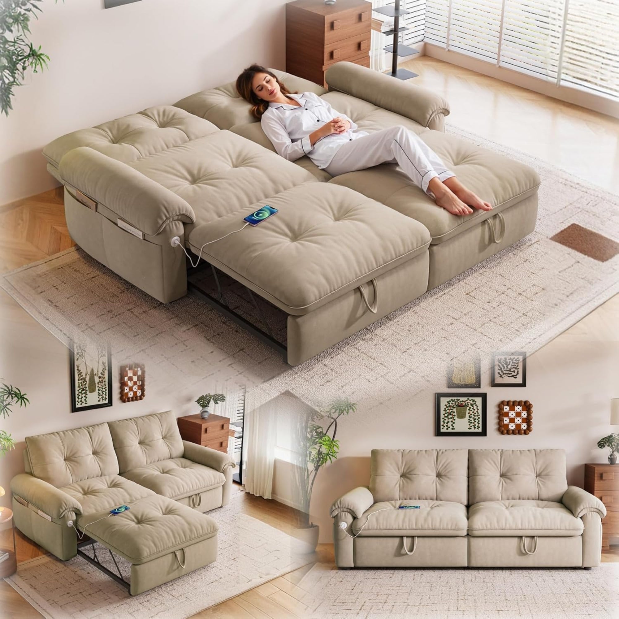 LLappuil 77" Pull Out Sofa Bed Queen Size, Loveseat Sofa Convertible S