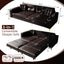 LLappuil King Size Pull Out Sofa Bed, Oversized Faux Leather 4 Seat Sofa Convertible Sleeper Sofa Bed Dark Brown