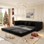 LLappuil Modular Sectional Sofa, Oversized Floor Sofa Convertible Sleeper Sofa Bed King Size, Velvet 3 Seater Sofa with Movable Ottoman for Living Room Black