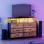 6-Drawer TV Stand with Charging Station, Dresser with LED Lights, Storage Organizer, Easy Assembly, for Bedroom/Entryway/Living Room, Brown