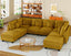 LLappuil Corduroy Modular Sectional Sofa with Storage Seats, Convertible Modular U Shaped Sectional Couch for Living Room, 8 Seat Oversized Sofa with 6 Back Cushion 6 Throw Pillow, Yellow