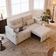 LLappuil Loveseat Sofa, Pull Out Sofa Bed Queen Size, Corduroy Sofa Couch with 360° Swivel Tabletop, USB Charging Port, Cup Holder for Living Room Beige