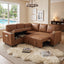 LLappuil 76" x 76" Sectional Sofa, Sectional Couch with Pull Out Sofa Bed Twin Size, 4 Seat Sofa Couch with Cup Holders & Side Pocket Convertible Sofa Bed for Living Room, Foil Fabric Brown