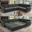 LLappuil 118" Sectional Sofa, 6 Seat Sofa Couch Convertible Sofa Bed, Chenille Sofa with Pull Out Sofa Bed for Living Room Dark Gray