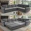 LLappuil 118" Sectional Sofa, 6 Seat Sofa Couch Convertible Sofa Bed, Chenille Sofa with Pull Out Sofa Bed for Living Room Light Gray
