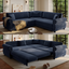 LLappuil 118" Sectional Sofa, 6 Seat Sofa Couch Convertible Sofa Bed, Chenille Sofa with Pull Out Sofa Bed for Living Room Blue