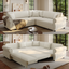 LLappuil 88" Sectional Sofa, 5 Seat Sofa Couch Convertible Sofa Bed, Chenille Sofa with Pull Out Sofa Bed for Living Room Beige