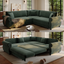 LLappuil 88" Sectional Sofa, 5 Seat Sofa Couch Convertible Sofa Bed, Chenille Sofa with Pull Out Sofa Bed for Living Room Green