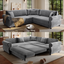 LLappuil 88" Sectional Sofa, 5 Seat Sofa Couch Convertible Sofa Bed, Chenille Sofa with Pull Out Sofa Bed for Living Room Light Gray
