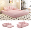 LLappuil 79" Futon Convertible Sofa Bed, Teddy Human Dog Bed, Floor Lazy Sofa Bed for Living Room Pink