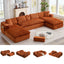LLappuil Sectional Sofa, Oversized 138" Sectional Couch Convertible Sofa Bed, 6 Seat Corduroy Sofa Couch with Side Pocket for Living Room, No Assembly Orange