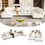 LLappuil 121" Sectional Sofa, Modular Sectional Couch Convertible Sofa Bed, Chenille Cloud Sofa Couch with Hidden Storage & USB Ports & Cup Holders & Bluetooth Speaker for Living Room White