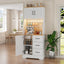 LLappuil 67" Kitchen Pantry, Kitchen Pantry Storage Cabinet with LED Light & Outlet, Kitchen Hutch with 6 Hooks, Drawer, Adjustable Shelves White
