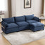 LLappuil Sectional Sofa, 4 Seat Corduroy Cloud Sofa Couch with Reversible Ottoman for Living Room Blue