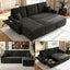 LLappuil 84" Sectional Sofa, Sectional Couch with Pull Out Sofa Bed Convertible Sofa Bed, Corduroy Sofa Couch with Storage Chaise, Small Desktop, Cup Holders, Charging Port for Living Room Black