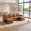 LLappuil 112" Sectional Sofa, Mid-Century U Shaped Sectional Couch with Pull Out Sofa Bed, Convertible Sofa Bed with Storage Chaise for Living Room, Foil Fabric Brown
