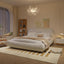 LLappuil Upholstered Platform Bed King Size, Oversized Wood Bed Frame with Padded Backrest Beige