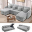 LLappuil Sectional Sofa, 107" U Shaped Sectional Couch with Storage Chaise, Adjustable Backrest, USB Charger, Cup Holder & Side Pocket, Corduroy Sofa with Pull Out Sofa Bed for Living Room Light Gray