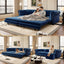 LLappuil 89" Loveseat Sofa, Pull Out Sofa Bed King Size, Chesterfield Sofa Convertible Sleeper Sofa Bed, Velvet 3-Seater Sofa with Movable Ottoman for Living Room Blue