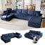 LLappuil 144" Sectional Sofa, Oversized Modular Sectional Couch with Chaise, Magazine Pockets, Removable Armrests, Cloud Boneless Corduroy Sofa Convertible Sofa Bed for Living Room