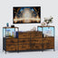 Modern Farmhouse TV Stand for TV up to 57",with LED light,10 Drawers,Built-in Charging,Storage Cabinet with Adjustable Feets for Living Room