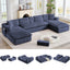LLappuil Sectional Sofa, Oversized 138" Sectional Couch Convertible Sofa Bed, 6 Seat Corduroy Sofa Couch with Side Pocket for Living Room, No Assembly Blue
