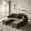 LLappuil Modular Sectional Sofa, 3 Seat Velvet Sofa with 2 Movable Ottomans for Living Room Brown
