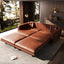 LLappuil King Size Pull Out Sofa Bed, Oversized Faux Leather 4 Seat Sofa Convertible Sleeper Sofa Bed Light Brown