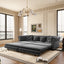 LLappuil Pull Out Sofa Bed King Size, 89" Chesterfield Sofa Convertible Sleeper Sofa Bed, Velvet 3-Seater Sofa with Movable Ottoman for Living Room Gray
