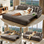 LLappuil Pull Out Sofa Bed King Size, 82" Loveseat Sofa with Bluetooth Speakers, USB Ports, Side Pockets, Corduroy Sofa Couch Convertible Sofa Bed for Living Room Brown