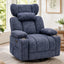 LLappuil Chenille Recliner Chair, 360° Swivel Reclining Chair with Detachable Adjustable Neck Pillow, Manual Nursery Glider Rocker Recliner Chair for Living Room Blue