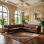 LLappuil Sectional Sofa, 103" x 103" Chesterfield Sofa with Nailhead, 7 Seat Faux Leather Tufted Couch for Living Room Brown