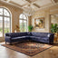 LLappuil Sectional Sofa, 103" x 103" Chesterfield Sofa with Nailhead, 7 Seat Faux Leather Tufted Couch for Living Room Blue