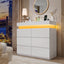 LLappuil TV Stand with Drawers, 6 Drawer Dresser for Bedroom, Chest of Drawers with LED Light White