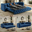 LLappuil Pull Out Sofa Bed King Size, 89" Chesterfield Sofa Couch Convertible Sofa Bed, Velvet Loveseat Sofa with Tufted Design for Living Room Blue