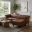 LLappuil Sectional Sofa, 85" Mid-Century Chesterfield Sofa with Storage Ottoman, Faux Leather 3 Seater Sofa for Living Room Brown