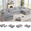 LLappuil Sectional Sofa, Oversized 138" Sectional Couch Convertible Sofa Bed, 6 Seat Corduroy Sofa Couch with Side Pocket for Living Room, No Assembly Gray