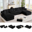 LLappuil Sectional Sofa, Oversized 138" Sectional Couch Convertible Sofa Bed, 6 Seat Corduroy Sofa Couch with Side Pocket for Living Room, No Assembly Black