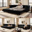 LLappuil 89" Loveseat Sofa, Pull Out Sofa Bed King Size, Chesterfield Sofa Convertible Sleeper Sofa Bed, Velvet 3-Seater Sofa with Movable Ottoman for Living Room Black