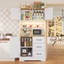 LLappuil 69" Kitchen Pantry, Kitchen Pantry Storage Cabinet with LED Light & Outlet, Kitchen Hutch with 6 Hooks, Drawer, Adjustable Shelves White