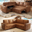 LLappuil 76" x 76" Sectional Sofa, Sectional Couch with Pull Out Sofa Bed Twin Size, 4 Seat Sofa Couch with Cup Holders & Side Pocket Convertible Sofa Bed for Living Room, Foil Fabric Brown