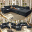 LLappuil 110" Sectional Sofa, Modular Sectional Couch Convertible Sofa Bed, 7 Seat Corduroy Sofa Couch with Movable Ottoman, Hidden Armrest Storage & USB Charging Ports Dark Gray