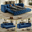 LLappuil 89" Velvet Chesterfield Sofa, Oversized Pull Out Sofa Bed King Size, Loveseat Sofa Couch Convertible Sofa Bed for Living Room Blue