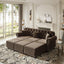 LLappuil Modular Sectional Sofa, 6 Seat Velvet Sofa Convertible Sofa Bed for Living Room Brown