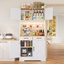 LLappuil 72.8" Kitchen Pantry, Kitchen Pantry Storage Cabinet with LED Light & Outlet, Kitchen Hutch with 6 Hooks, Drawer, Adjustable Shelves White