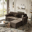 LLappuil Modular Sectional Sofa, 3 Seat Velvet Sofa with Ottoman for Living Room Brown