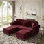 LLappuil Modular Sectional Sofa, 3 Seat Velvet Sofa with 2 Movable Ottomans for Living Room Red