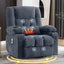 LLappuil Recliner Chair, 360° Swivel Massage Recliner Chair with Heat, Nursery Glider Rocker Manual Recliner Chair with Side Pocket, 2 Cup Holders, USB Charge Port for Living Room, Bedroom Blue