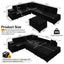 LLappuil 110" Sectional Sofa, Modular Sectional Couch Convertible Sofa Bed, 7 Seat Corduroy Sofa Couch with Movable Ottoman, Hidden Armrest Storage & USB Charging Ports Black