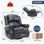 LLappuil Recliner Chair, 360° Swivel Massage Recliner Chair with Heat, Nursery Glider Rocker Manual Recliner Chair with Side Pockets for Living Room, Bedroom Gray